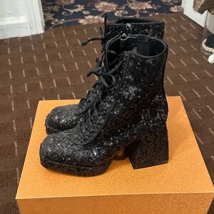 Sam Edelman Black Sequin Lace-Up Boots